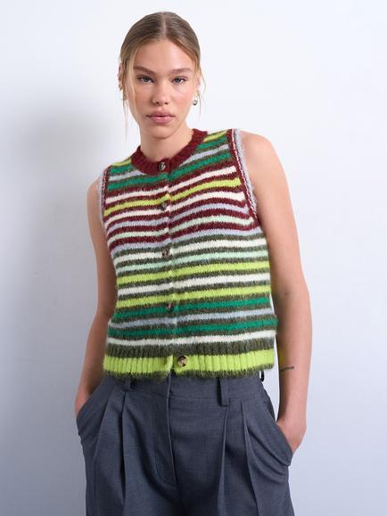 Topshop Stripe Knit Button Tank Top, Multi, Multi