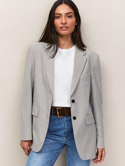 Ro&Zo Houndstooth Single Breasted Blazer, Natural, Natural