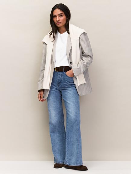Ro&Zo Houndstooth Single Breasted Blazer, Natural - view 2, Natural