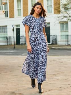 Ro&Zo Leopard Print Puff Sleeve Dress, Blue Multi, Blue Multi