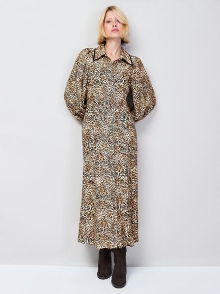 Ro&Zo Leopard Print Puff Sleeve Midi Dress, Brown Multi, Brown Multi