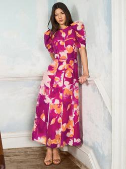 Ro&Zo Petite Pintuck Floral Maxi Dress, Pink, Pink