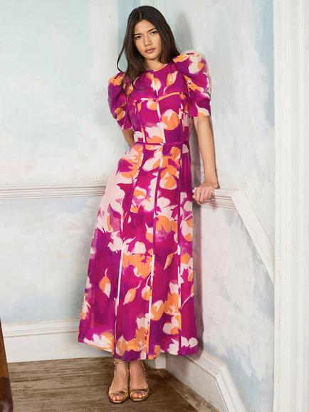 Ro&Zo Petite Pintuck Floral Maxi Dress, Pink, Pink