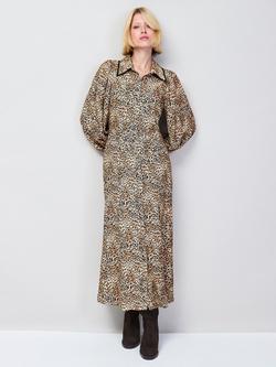 Ro&Zo Petite Leopard Print Puff Sleeve Midi Dress, Brown Multi, Brown Multi