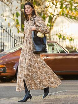 Ro&Zo Petite Leopard Print Puff Sleeve Midi Dress, Brown Multi - view 2, Brown Multi