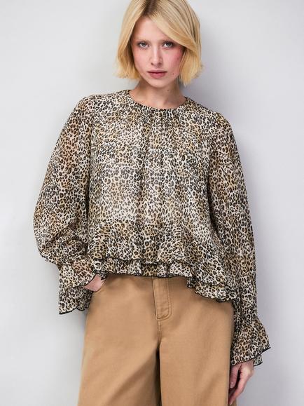 Ro&Zo Leopard Print Ruffle Trim Top, Brown, Brown