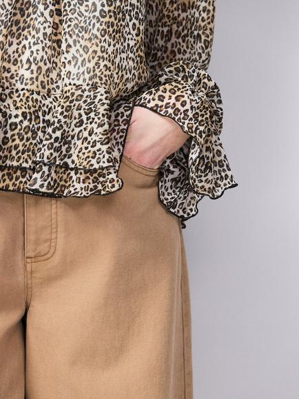 Ro&Zo Leopard Print Ruffle Trim Top, Brown - view 2, Brown