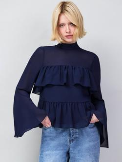 Ro&Zo Frill Trim Long Sleeve Top, Blue, Blue