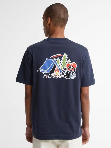 Barbour x Mul Camping Trip T-Shirt, Navy - view 2, Navy