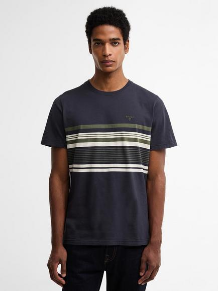 Barbour Teeside Cotton Regular Fit Short Sleeve Stripe T-Shirt, Dark Navy, Dark Navy