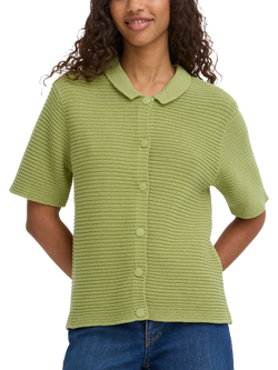 ICHI Demue Textured Short Sleeve Cardigan, Iguana, Iguana