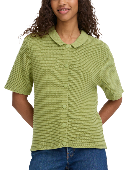 ICHI Demue Textured Short Sleeve Cardigan, Iguana, Iguana