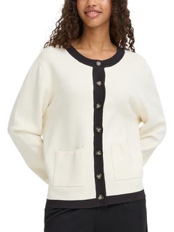 ICHI Boston Contrast Trim Cardigan, Birch/Black, Birch/Black