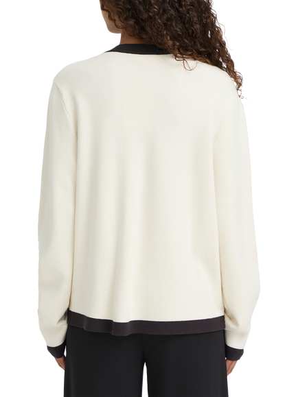 ICHI Boston Contrast Trim Cardigan, Birch/Black - view 2, Birch/Black