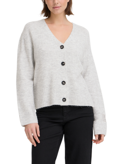 ICHI Baling V-Neck Cardigan, Light Grey Melange