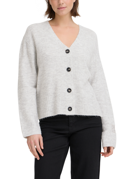 ICHI Baling V-Neck Cardigan, Light Grey Melange