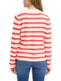 ICHI Boston Patch Pocket Stripe Cardigan, Birch White/Teaberry - view 2, Birch White/Teaberry