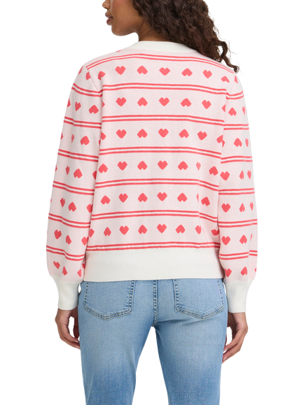 ICHI Brielle Heart Stripe Cardigan, Birch/Teaberry - view 2, Birch/Teaberry
