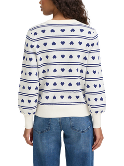 ICHI Brielle Heart Stripe Cardigan, Blue/Birch - view 2, Blue/Birch