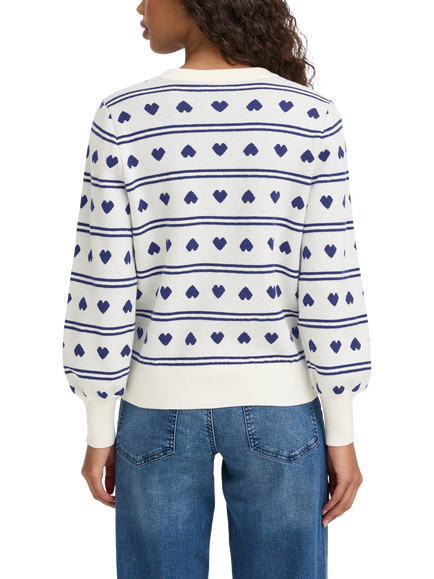 ICHI Brielle Heart Stripe Cardigan, Blue/Birch - view 2, Blue/Birch