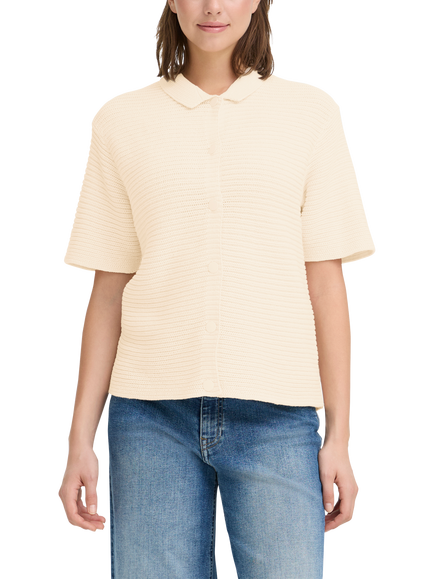 ICHI Demue Textured Short Sleeve Cardigan, Birch, Birch