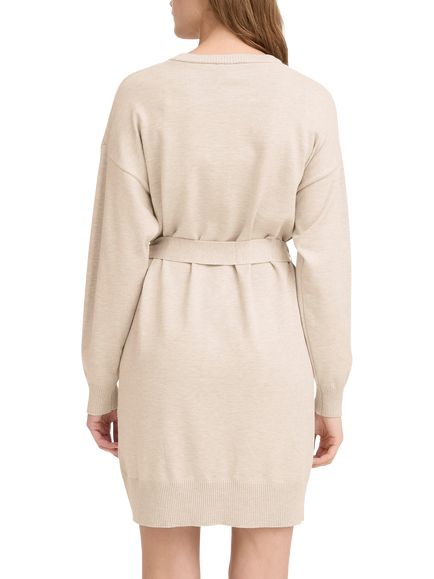 ICHI Luls Belted Jumper Dress, Oatmeal Melange - view 2, Oatmeal Melange