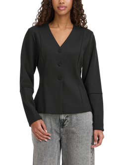 ICHI Kate V-Neck Sculpted Blazer, Black, Black