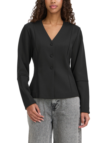 ICHI Kate V-Neck Sculpted Blazer, Black, Black