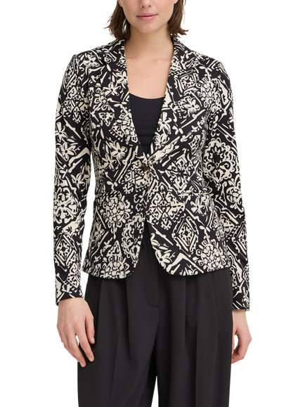 ICHI Kate Patchwork Single Button Blazer, Black/Cream, Black/Cream