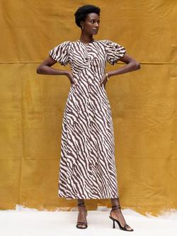 Ro&Zo Zebra Print Puff Sleeve Midi Dress, Brown, Brown
