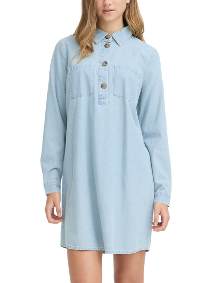 ICHI Archer Shirt Mini Dress, Light Blue Washed, Light Blue Washed