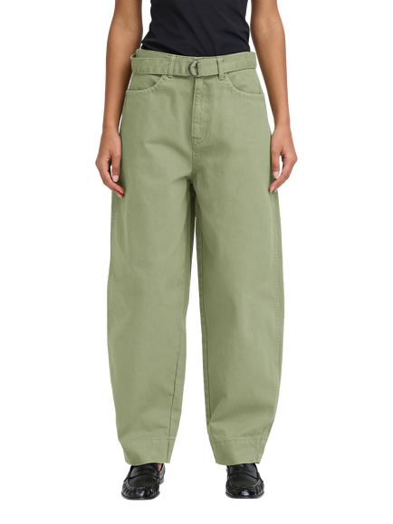 ICHI Olia Belted Wide Leg Trousers, Oil Green, Oil Green