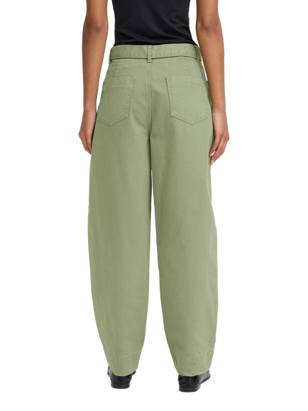 ICHI Olia Belted Wide Leg Trousers, Oil Green - view 2, Oil Green