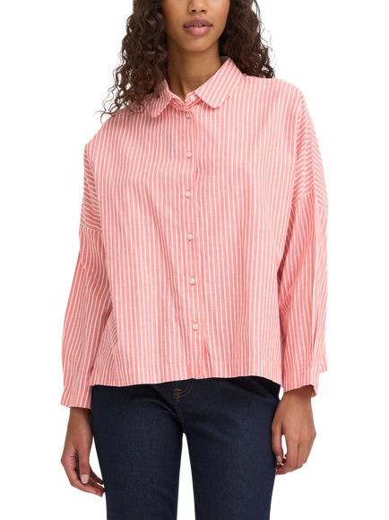 ICHI Giley Stripe Boxy Shirt, Birch/Pink