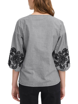 ICHI Ihfloza Tie-Neck Cotton Blouse, Eclipse - view 2, Eclipse