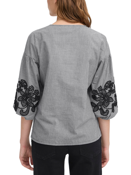 ICHI Ihfloza Tie-Neck Cotton Blouse, Eclipse - view 2, Eclipse