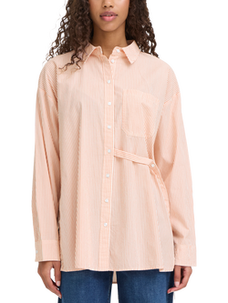 ICHI Ihfluca Oversized Collared Stripe Shirt, Burnt Ochre Stripe, Burnt Ochre Stripe