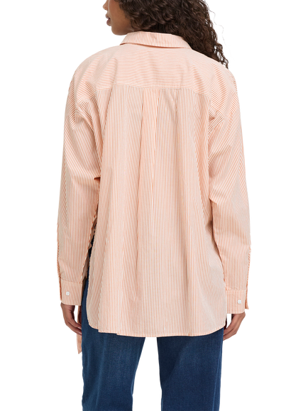 ICHI Ihfluca Oversized Collared Stripe Shirt, Burnt Ochre Stripe - view 2, Burnt Ochre Stripe