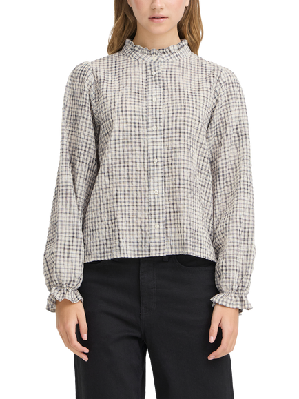 ICHI Ihhesima Long Sleeve Checked Blouse, Black Check, Black Check