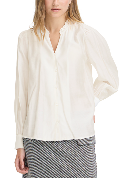 ICHI Jula Ruffle Neck Top, Cloud Dancer, Cloud Dancer