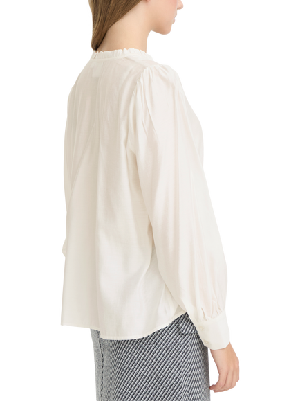 ICHI Jula Ruffle Neck Top, Cloud Dancer - view 2, Cloud Dancer