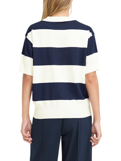 ICHI Luls Stripe Knit Polo Shirt, Total Eclipse/White - view 2, Total Eclipse/White