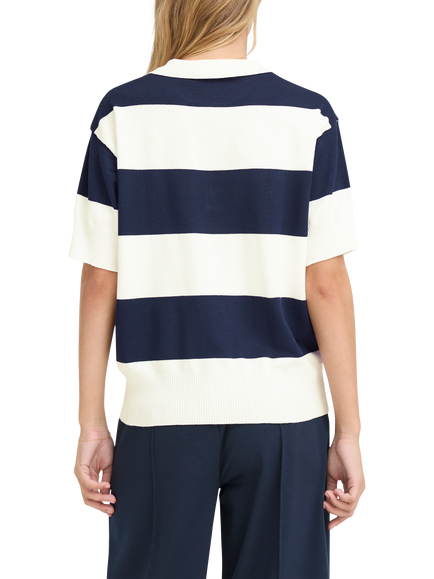 ICHI Luls Stripe Knit Polo Shirt, Total Eclipse/White - view 2, Total Eclipse/White