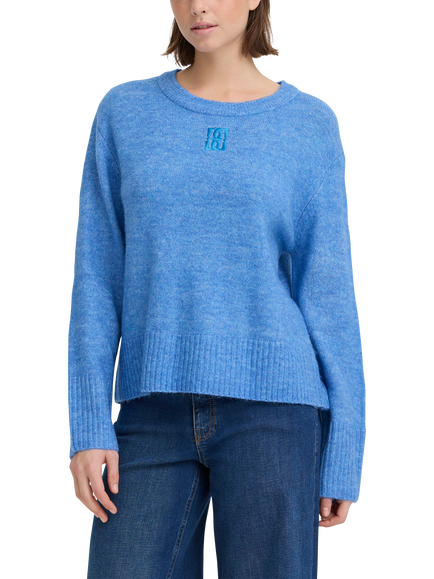 ICHI Baling Crew Neck Logo Jumper, Nebulas Blue Melange