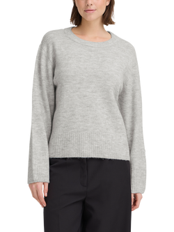 ICHI Baling Crew Neck Logo Jumper, Light Grey Melange