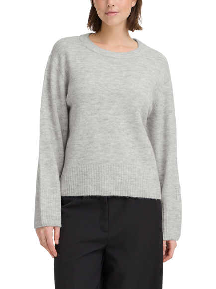ICHI Baling Crew Neck Logo Jumper, Light Grey Melange