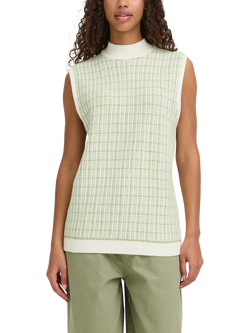 ICHI Aquare Check Knit Tank Top, Birch/Iguana, Birch/Iguana