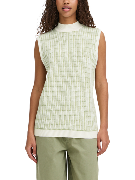 ICHI Aquare Check Knit Tank Top, Birch/Iguana, Birch/Iguana