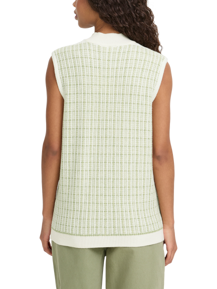 ICHI Aquare Check Knit Tank Top, Birch/Iguana - view 2, Birch/Iguana