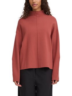 ICHI Ballia Funnel Neck Seam Detail Jumper, Red Cowhide, Red Cowhide